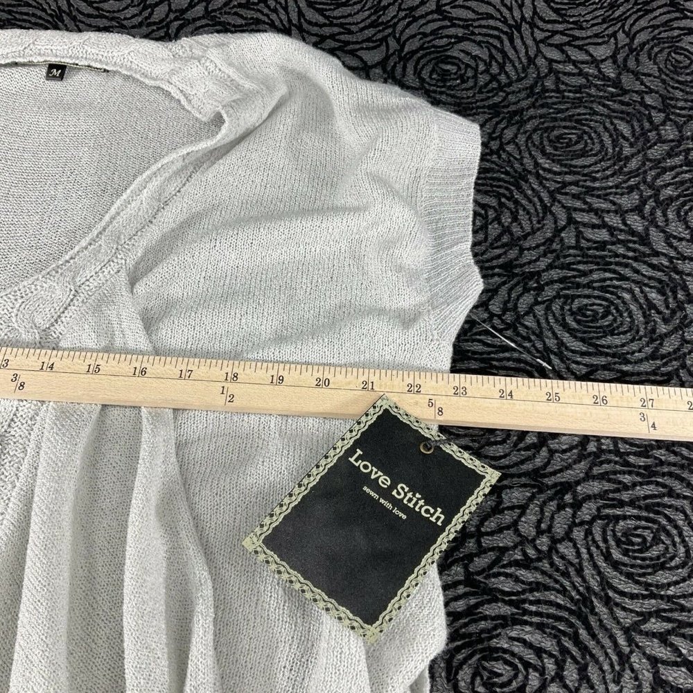 Love Stitch Sweater Womens Sz Medium Gray Sleeveless Lagenlook Drape Pockets Nwt - Picture 5 of 8